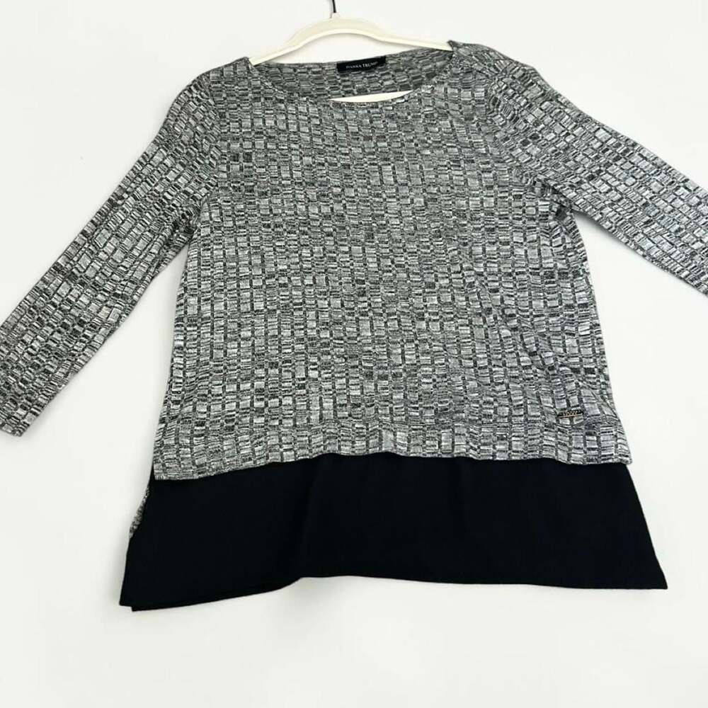Ivanka Trump Gray Layered Knit Blouse Size M